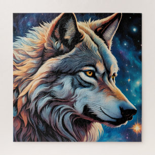 Grey Wolf Starry Night Portrait Jigsaw Puzzle