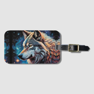 Grey Wolf Starry Night Portrait Luggage Tag