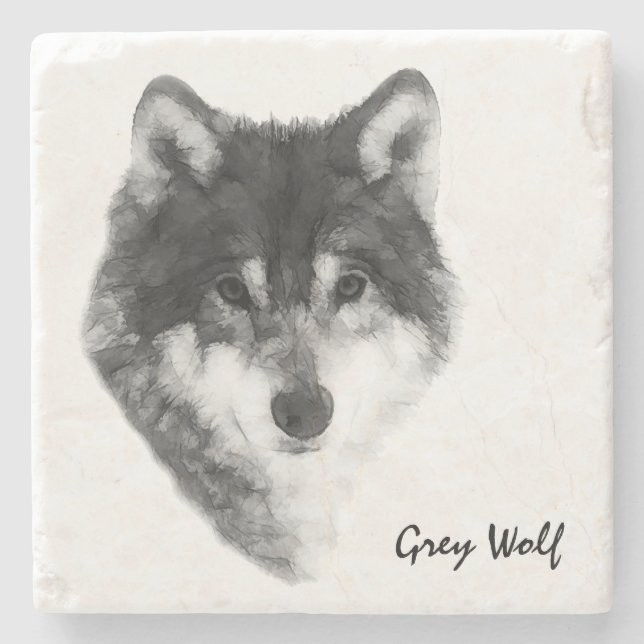 Grey Wolf stylish Stone Coaster (Front)