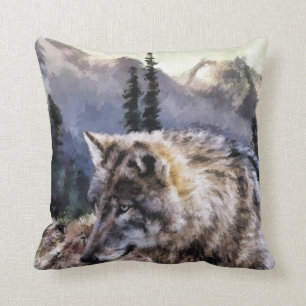 Grey Wolf Wilderness Picture Throw Pillow
