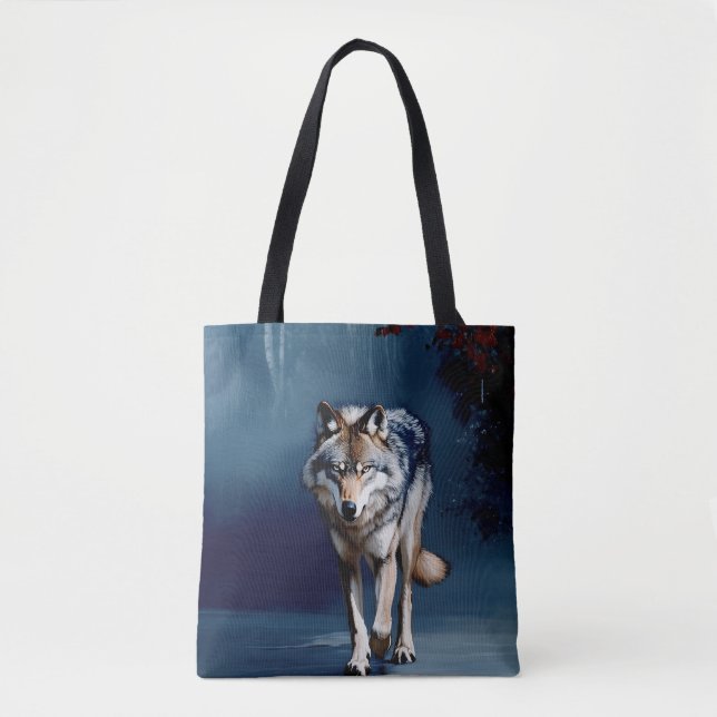 Grey Wolf Wildlife Art Tote Bag (Front)
