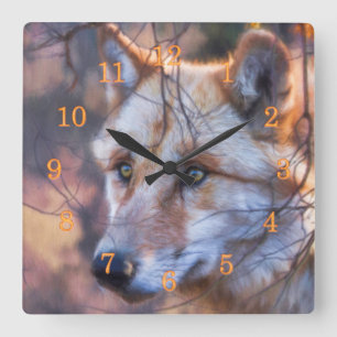 GREY WOLF WINDOW OF OPPORTUNITY SQUARE WALL CLOCK
