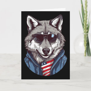 Grey Wolf With Patriotic Usa Flag American Indepen Card