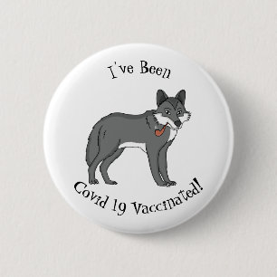 Grey wolf with pipe cartoon illustration 2 inch round button