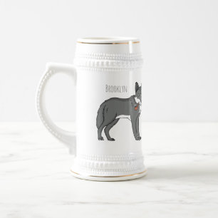 Grey wolf with pipe cartoon illustration beer stein