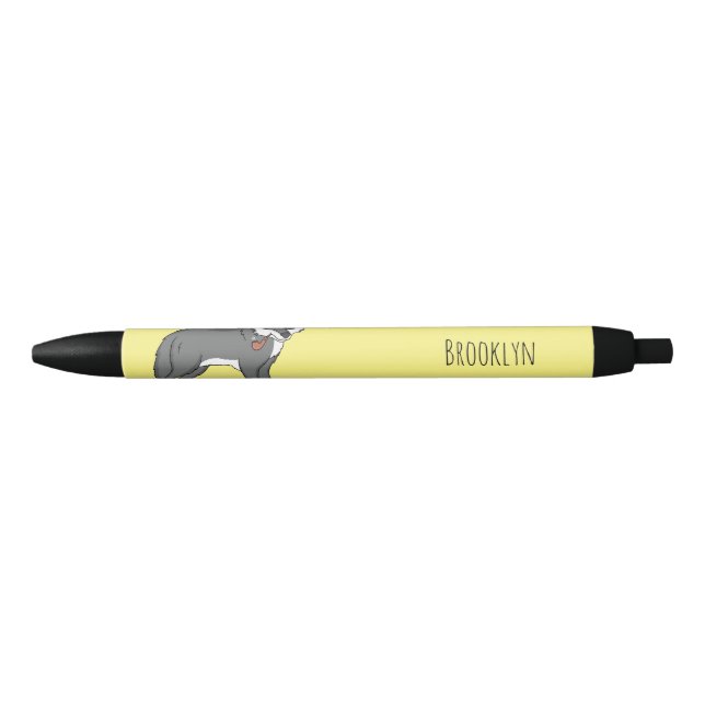 Grey wolf with pipe cartoon illustration black ink pen (Front)