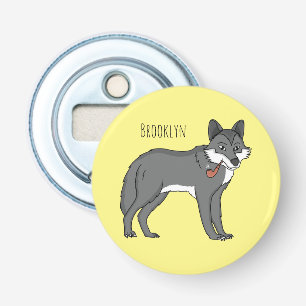 Grey wolf with pipe cartoon illustration bottle opener