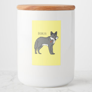 Grey wolf with pipe cartoon illustration food label