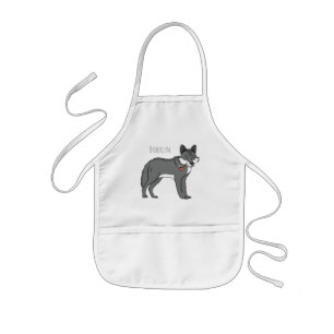 Grey wolf with pipe cartoon illustration kids apron
