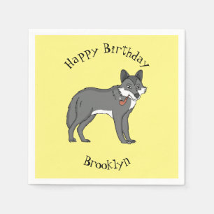 Grey wolf with pipe cartoon illustration napkin