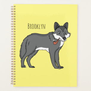 Grey wolf with pipe cartoon illustration planner