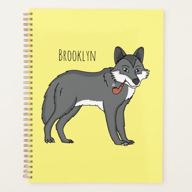 Grey wolf with pipe cartoon illustration planner (Front)
