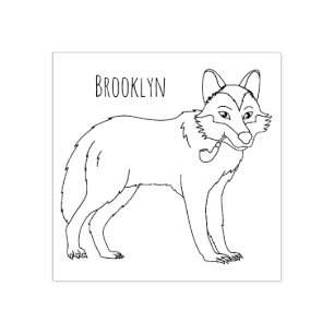 Grey wolf with pipe cartoon illustration rubber stamp
