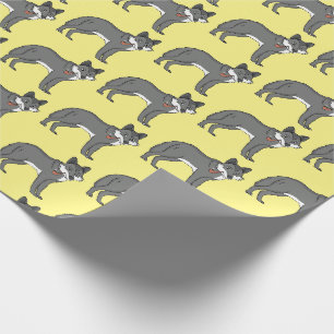 Grey wolf with pipe cartoon illustration wrapping paper