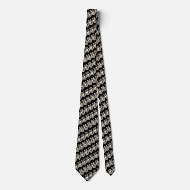 Grey Wolf, Wolves Watercolor Animal Pattern design Tie (Front)