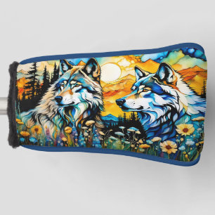 Grey wolves and Wildflowers Golf Head Cover