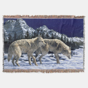 Grey Wolves in Snowy Winter Mountains Throw Blanke Blanket