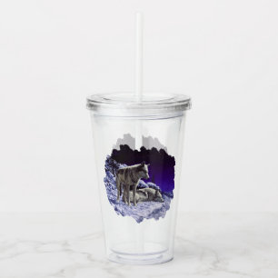 Grey Wolves in Winter Snow at Night Acrylic Tumbler