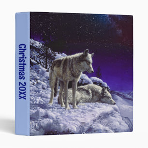 Grey Wolves in Winter Snow at Night Binder