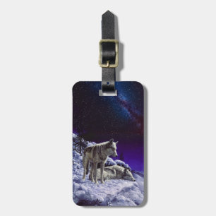 Grey Wolves in Winter Snow at Night Luggage Tag