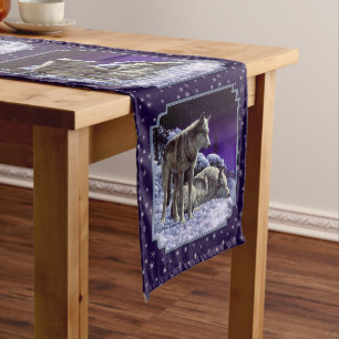 Grey Wolves in Winter Snow at Night Medium Table Runner