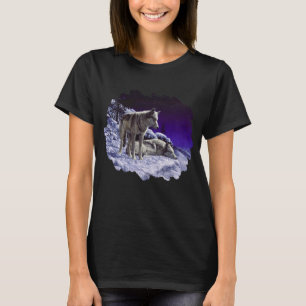 Grey Wolves in Winter Snow at Night T-Shirt