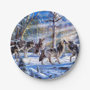Grey Wolves Painting Paper Plate