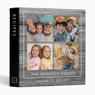 Grey Wood 4 Photo Collage Family Name Cookbook Binder