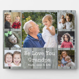 Grey Wood 7 Photo Collage We Love You Grandpa   Plaque