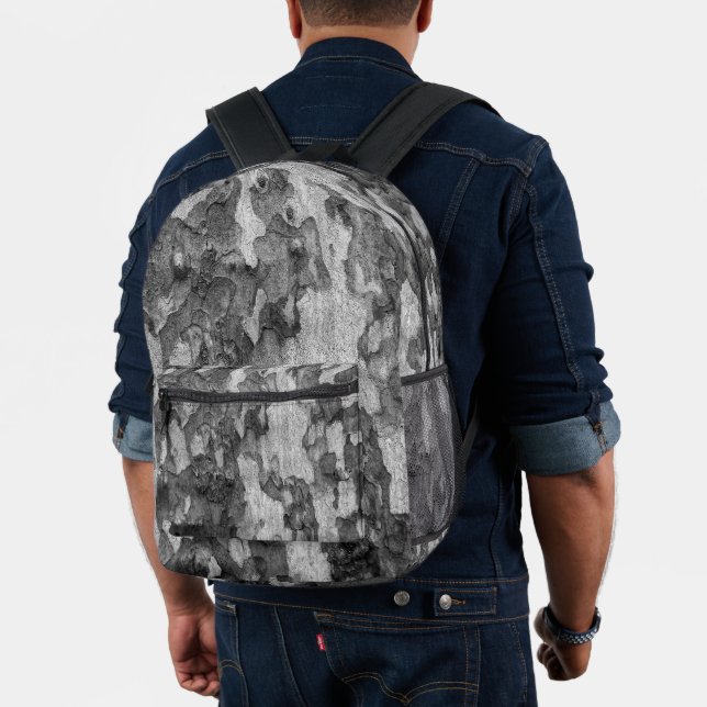 Grey wood bark camo Black and White Printed Backpack (Insitu (Model))