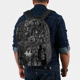 Grey wood bark custom Monogram name initial Printed Backpack