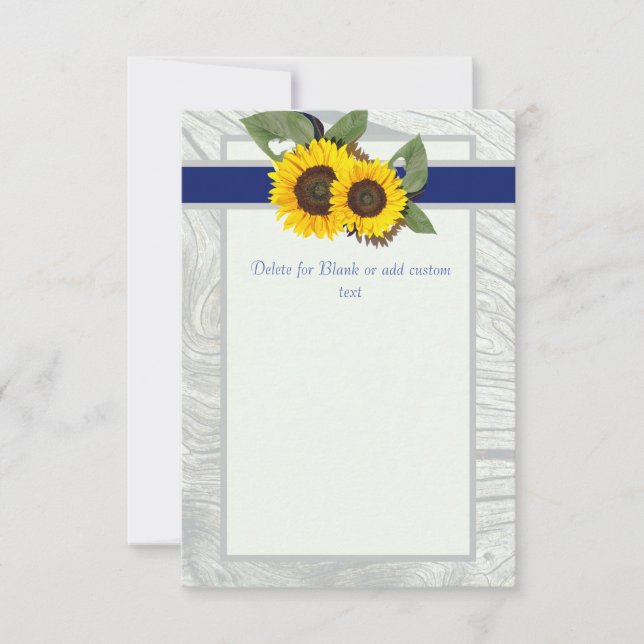 Grey wood  Blue Sunflower Rustic Wedding Blank Invitation (Front)