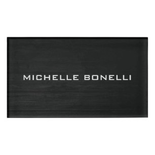 Grey Wood Design Background Plain Legible Modern Name Tag