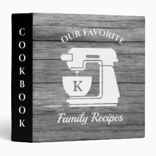Grey Wood Family Recipes Cookbook Monogram Binder