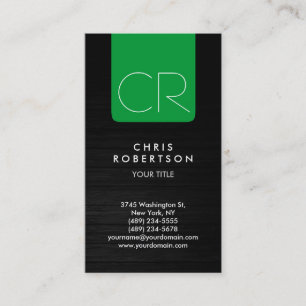 Grey Wood Green Stripe Monogram Business Card