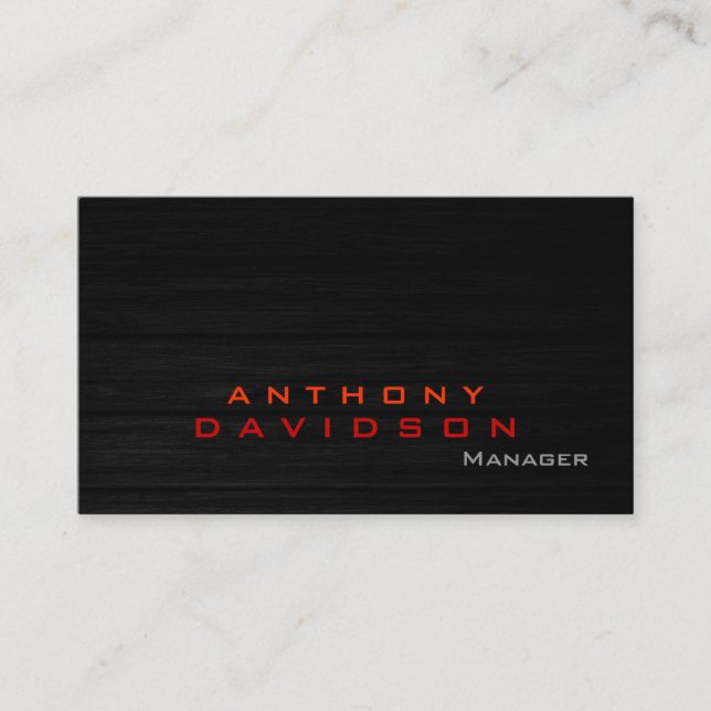 Grey wood pattern orange red trendy business card (Front)