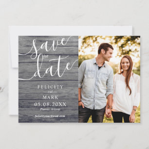 Grey Wood Rustic Typography Custom Photo Wedding Save The Date