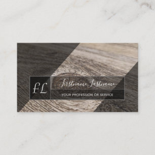 Grey wooden plank surface grey triangle monogram business card