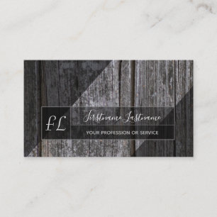 Grey wooden plank surface grey triangle monogram business card