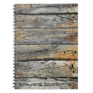 Grey wooden surface notebook