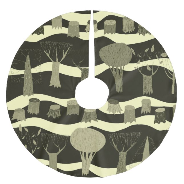 Grey woodland tapestry: trees pattern. brushed polyester tree skirt (Front)