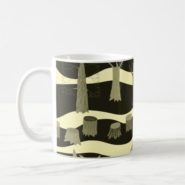 Grey woodland tapestry: trees pattern. coffee mug (Left)