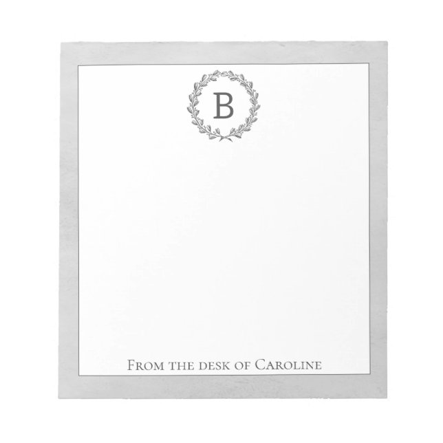 Grey Wreath Monogram Notepad (Front)