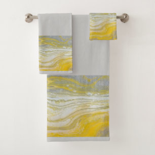 Grey & Yellow Abstract Bathroom Towel Set
