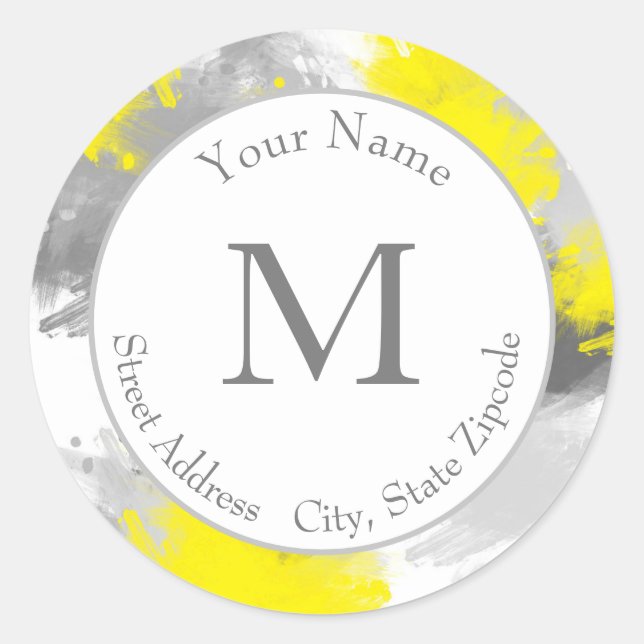 Grey Yellow Abstract Brushstrokes Label (Front)