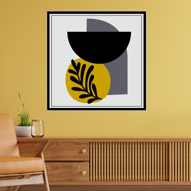 Grey, Yellow, and Black Abstract Shapes Poster (Living Room 2)