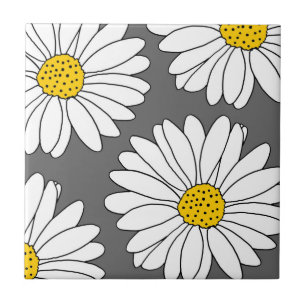 Grey Yellow and White Daisies Tile