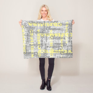 Grey Yellow Baby Allover Name Collage Personalized Fleece Blanket
