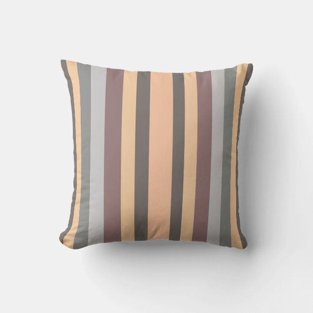 Grey Yellow Blue Purple Stripes Throw Pillow (Front)