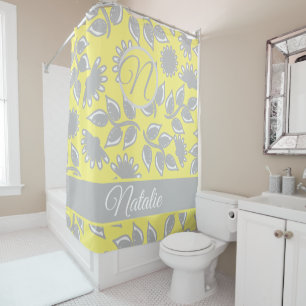 Grey yellow bold floral pattern  - monogrammed